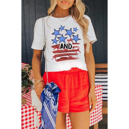 White Stars AND Stripes Bow Graphic T Shirt