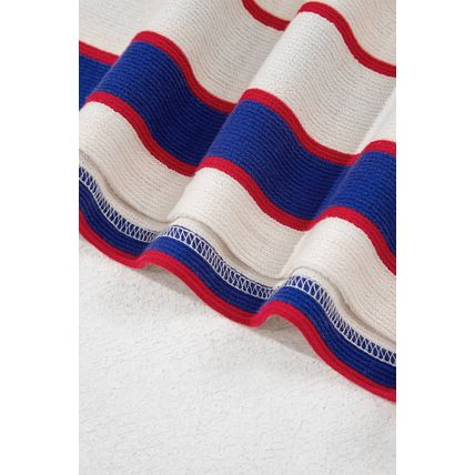 Blue Stripe Color Block Polo Pullover Sweatshirt