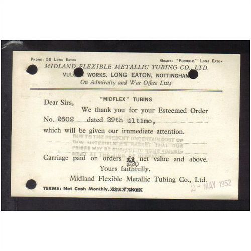 MIDLAND FLEXIBLE METALIC TUBING CO LTD, LONG EATON,NOTTINGHAM,2MA Y1952