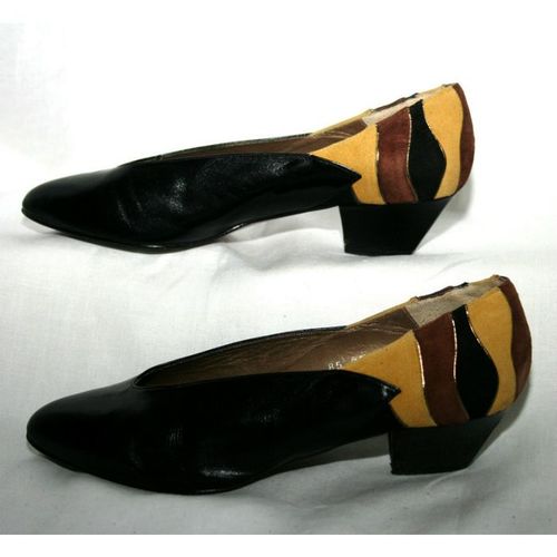 Vintage 1980 Black Multi Shoes Size 6 uk 39 Euro