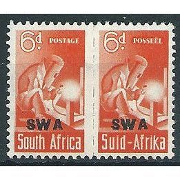 South West Africa 1943 SG128 6d Red-Orange Mounted Mint PAIR ....