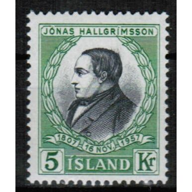 1957 Iceland - Poet Hallgrimsson 5 kr - Sc# 308 Mint NH