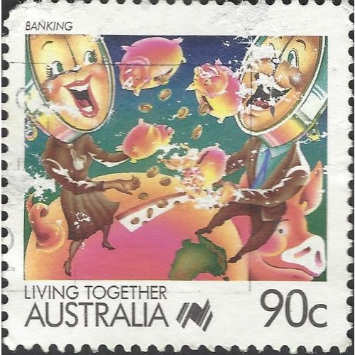 AUSTRALIA, Living Together, Banking, pink 1988, 90c, #2