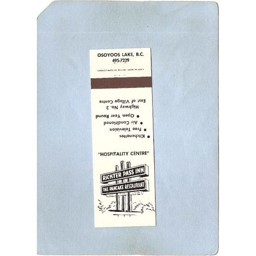 CAN Osoyoos Lake Matchcover Double Sign Richter Pass Inn & The Pancake Res~61