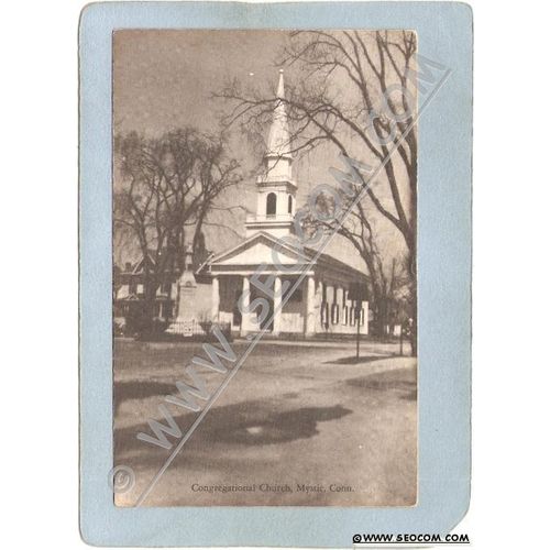 CT Mystic Postcard Congregational Church Street Scene Intersection ct_box3~1531