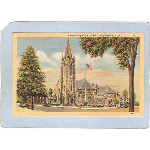 New York Poughkeepsie First Presbyterian Church Street Scene Intersection ~2258