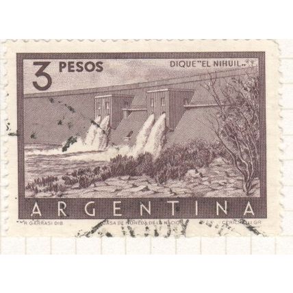 Argentina stamps 1954 - SG874 - 3p purple - El Nihuil Dam - used 2