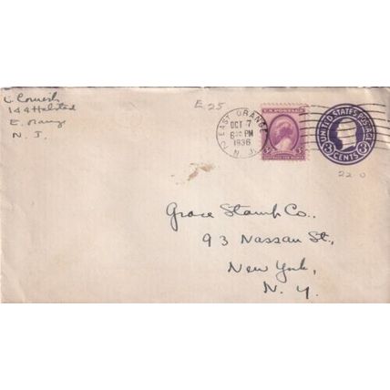 United States 1936 East Orange NJ-New York NY Cover East Orange cancel written