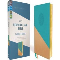 Niv, Personal Size Bible, Large Print, Leathersoft, Teal/Gold, Red Letter, Comfo