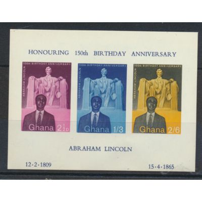 Ghana Stamp Scott #41a, Mint Never Hinged, Abraham Lincoln Souvenir Sheet