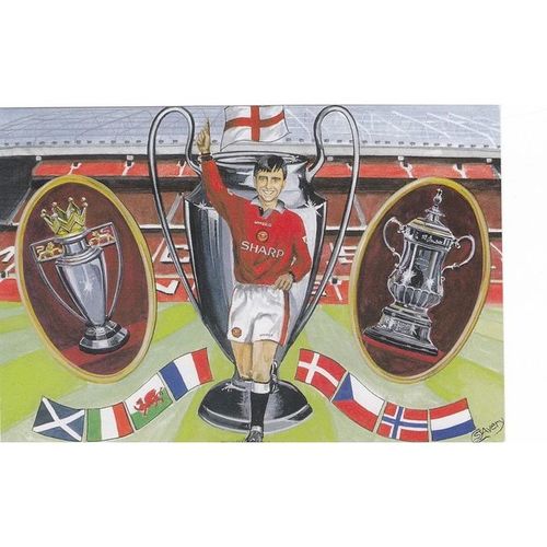 Artist Drawn Commerating Manchester United Doing The Double 1996 Sporting Postca