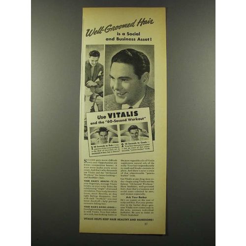 1939 Vitalis Hair Tonic Ad - Well-Groomed Hair