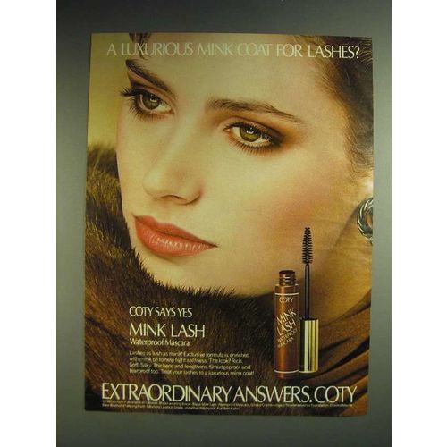 1985 Coty Mink Lash Waterproof Mascara Ad - A luxurious mink coat for lashes?