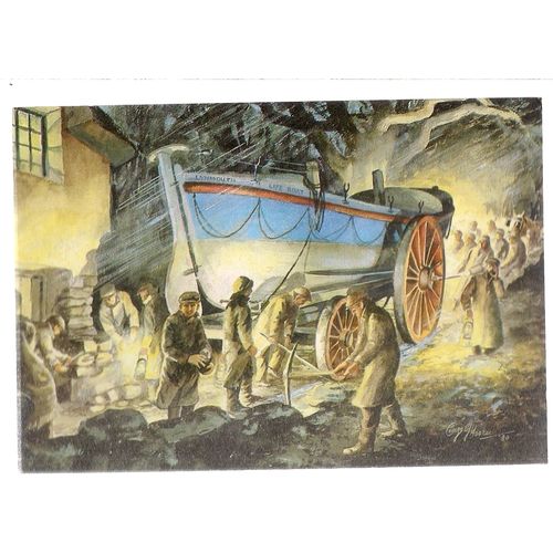 OVERLAND LIFEBOAT LAUNCH, 1899...PORLOCK, SOMERSET. unused vintage postcard =