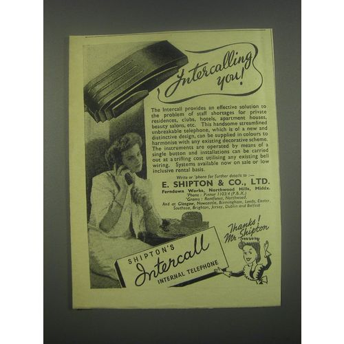 1949 Shipton's Intercall Internal Telephone Ad - Intercalling you