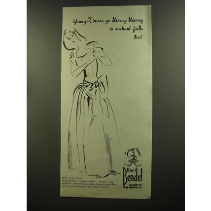 1944 Henri Bendel Fashion Ad - Young-timers go Merry Merry