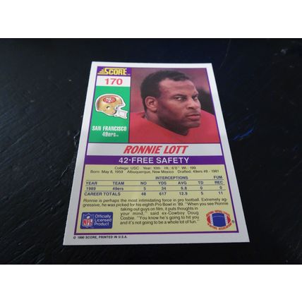 1990 Score Football Card # 170 Ronnie Lott Ex-Mt (6) San Francisco 49ers