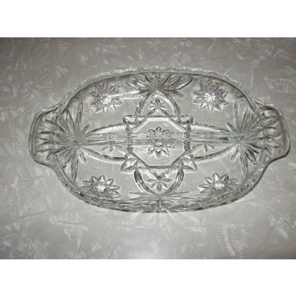 Vintage Oval Glass Handled 2 Section Relish Dish