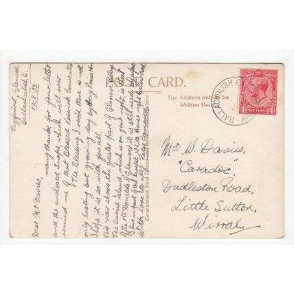 1933 Ballachulish Single Ring Scottish Postmark on Postcard