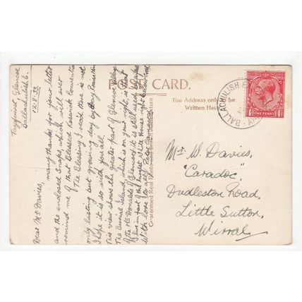 1933 Ballachulish Single Ring Scottish Postmark on Postcard