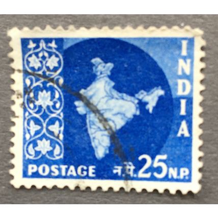 India. 1957 Map of India. SG 409. 25np Blue