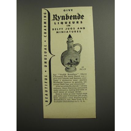 1952 Rybende Liqueur Ad - Give Rynbende liqueurs in delft jugs and miniatures