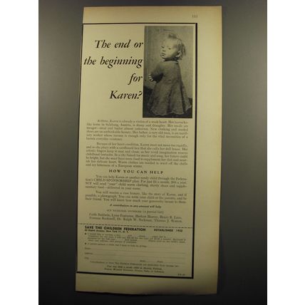 1953 Save the Children Federation Ad - The end or the beginning for Karen?