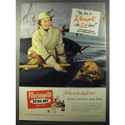 1953 Rheingold Extra Dry Lager Beer Ad - My beer is Rheingold - Hunting