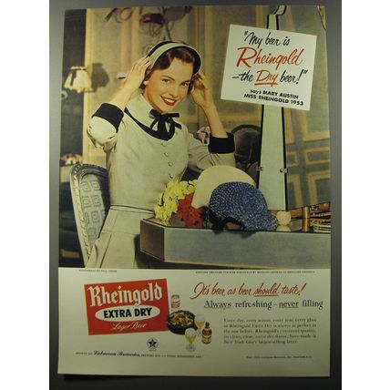 1953 Rheingold Extra Dry Lager Beer Ad - My beer is Rheingold - Hat Shopping