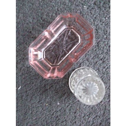 Vintage CUT/PRESSED GLASS PIN DISH & OTHER CORAL PINK & CLEAR SMALL **GC**