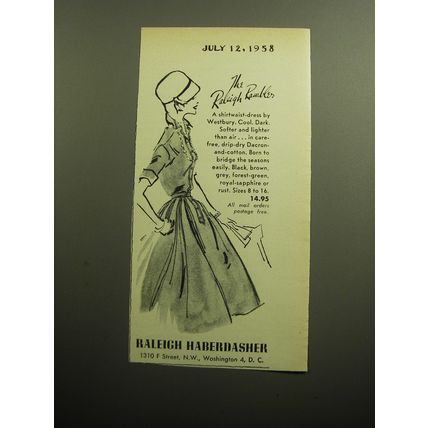 1958 Raleigh Haberdasher Dress by Westbury Ad - The Raleigh Rambler