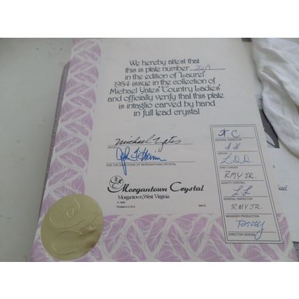 MICHAEL YATES - COUNTRY LADIES - LAUREL - MORGANTOWN - LEAD CRYSTAL PLATE -BOXED