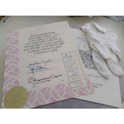 MICHAEL YATES - COUNTRY LADIES - LAUREL - MORGANTOWN - LEAD CRYSTAL PLATE -BOXED