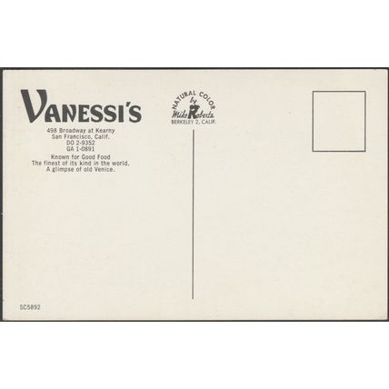 Vanessi's Restaurant, San Francisco, California, c.1970 - Mike Roberts Postcard