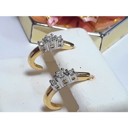 Estate .30ctw Natural Triple Rd Diamond 14Kt 2Tone J Hoop Stud Earrings #20574