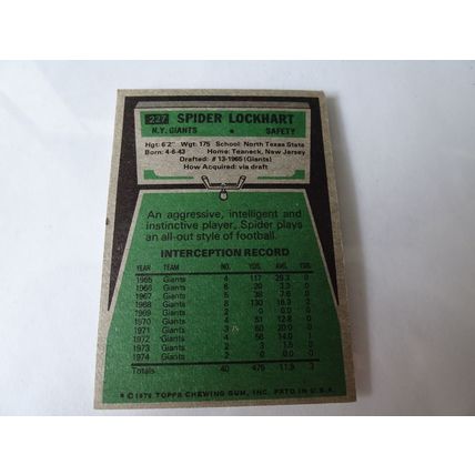 1975 Topps Football Card # 227 Spider Lockhart VG-Ex (4) New York Giants