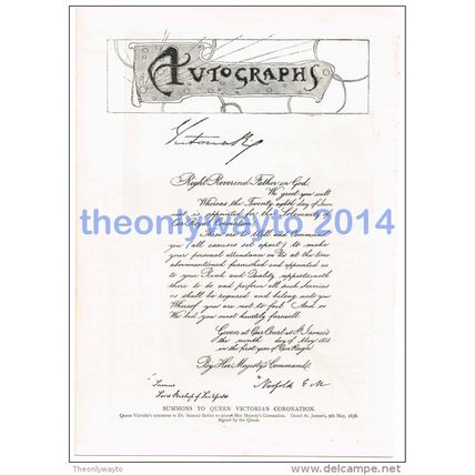 FACSIMILE, SUMMONS TO QUEEN VICTORIAS CORONATION, BOOK ILLUSTRATION, 1895