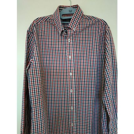 M&S Man Mens Shirt Size 16” Neck Burgundy mix Long Sleeve