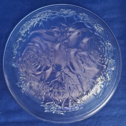 FIRNA Indonesia GLASS CANDY BOWL Dish Nut Jar ROSES Floral No Lid