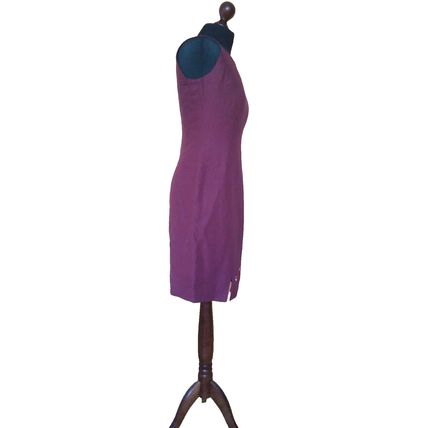 Burgundy Dress Floral Embroidery Linen Mix Size 8 10 UK
