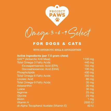 NEW! (60) Omega 3-6-9 Select Fish Oil for Dogs - Krill Oil Skin & Coat Softchews