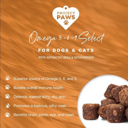 NEW! (60) Omega 3-6-9 Select Fish Oil for Dogs - Krill Oil Skin & Coat Softchews