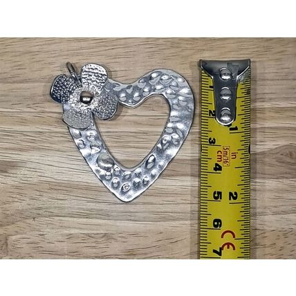 Big Heart Pendant, Chunky Silver Tone Necklace Charm