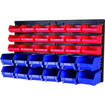 Maxworks 80694 30-Bin Wall Mount Parts Rack/Storage for Your Nuts, Bolts, Screws