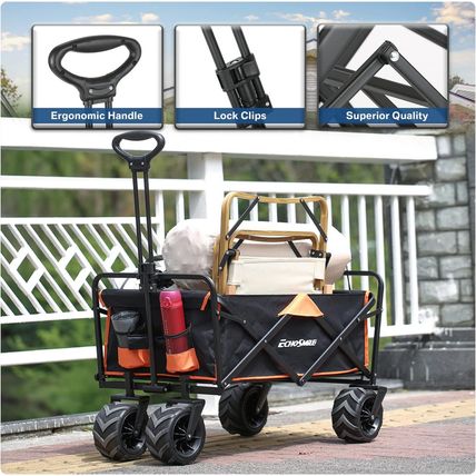 Echosmile Heavy Duty 350 Lbs Capacity Collapsible Wagon, Outdoor Folding Camping
