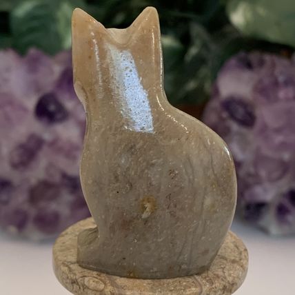 Soapstone Cat Figurine Crystal Carving Sitting Kitty Pet Figure Yellow Eyes 2.2"