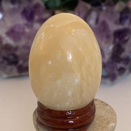 Calcite Crystal Egg Yellow Healing Chakra Stone Meditation Crystals W Stand 2"