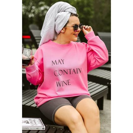 Pink May Contain Wine Crew Neck Plus Size Sweatshirt