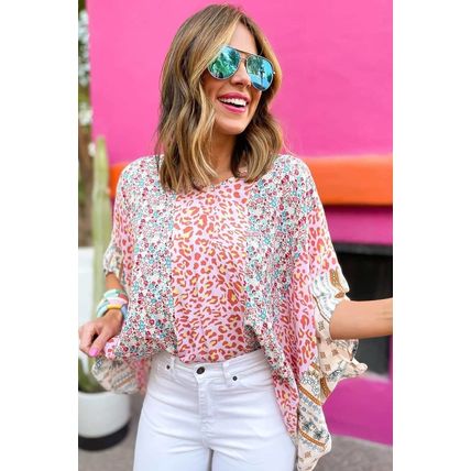 Multicolor Animal Floral Mix Print Cape Top