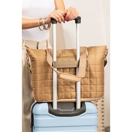 Camel Quiled Patchwork Large Tote Bag and Clutch 2pcs Set